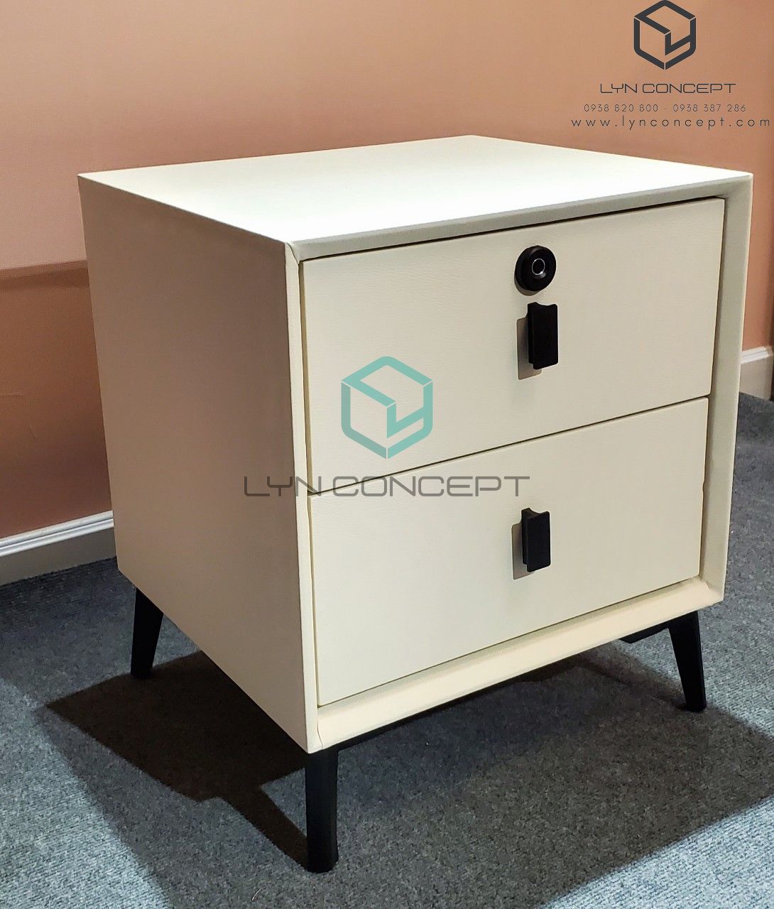 Tab Đầu Giường Bọc Da Màu Trắng Khóa Vân Tay– Sự lựa chọn hiện đại, lý tưởng cho phòng ngủ của bạn.