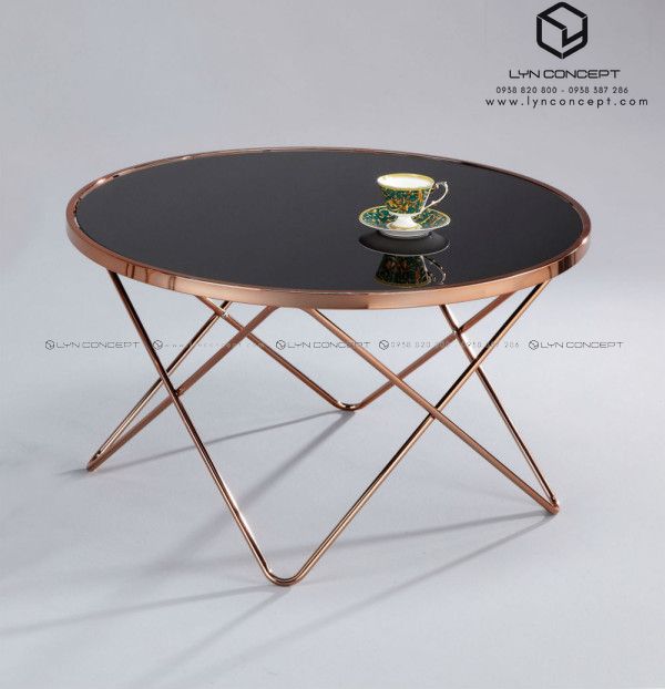 Bàn Trà Bàn Sofa Tròn Mặt Kính Đen D60 Chân Inox Xi Hồng Cao Cấp - BT12B