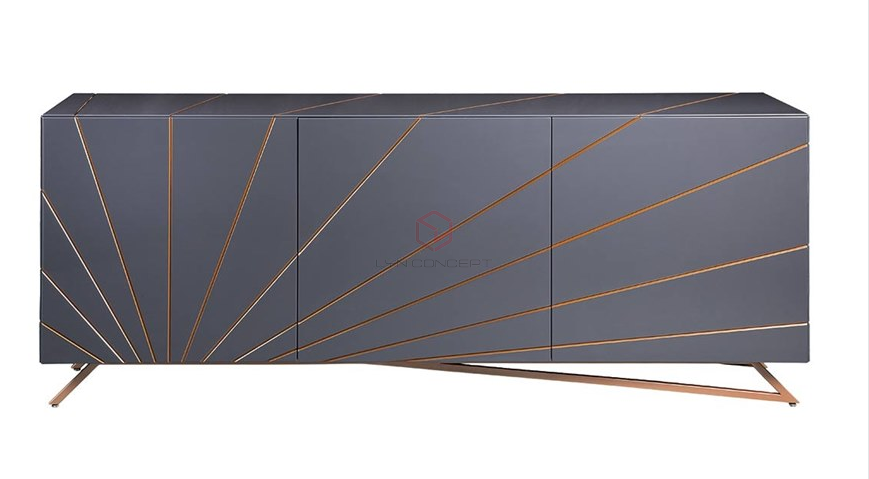 Tủ Console 3 Cánh Mở Màu Đen Chân Inox Xi Mạ Màu Vàng Hiện Đại Cao Cấp