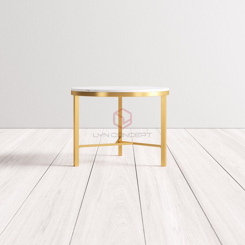 Bàn Trà Tròn Mặt Đá Chân Inox Xi Mạ Pvd Màu Vàng Cao Cấp - BT29