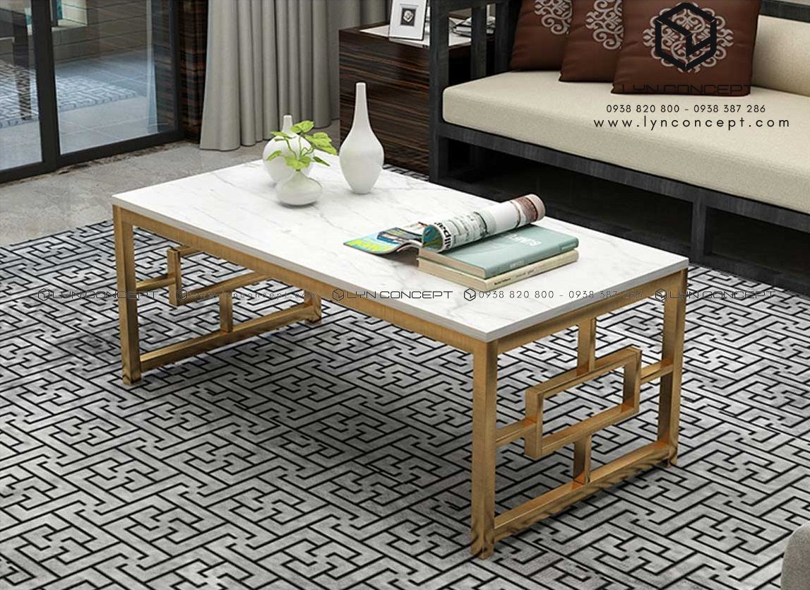 Bàn Trà Sofa Chữ Nhật Mặt Đá Trắng Chân Inox Mạ Pvd Vàng Cao Cấp - BT09D