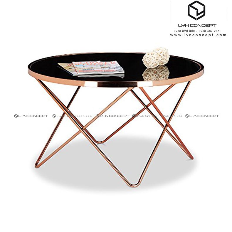 Bàn Trà Bàn Sofa Tròn Mặt Kính Đen D60 Chân Inox Xi Hồng Cao Cấp - BT12B