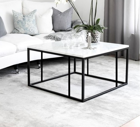 Bàn Trà Vuông Mặt Đá Chân Sắt Sơn Đen