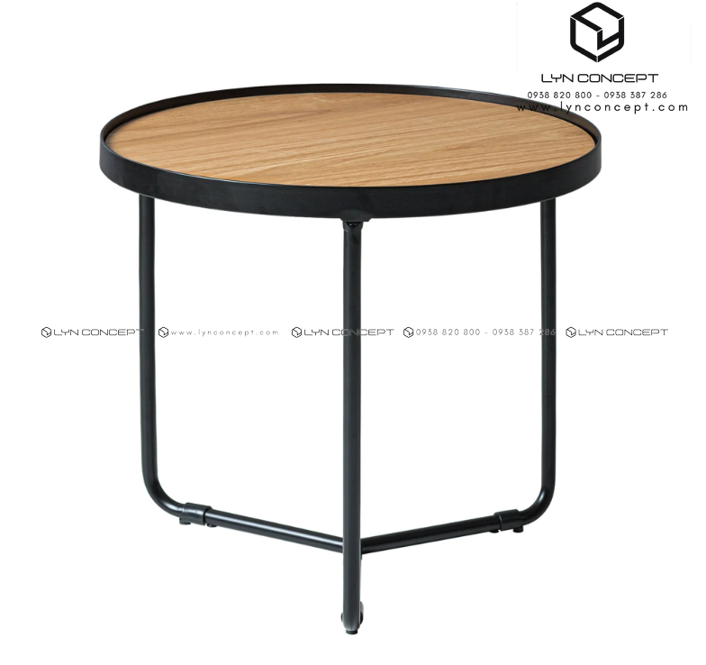 Bàn Trà Sofa Tròn Mặt Gỗ Chân Sắt Kiểu Sơn Đen