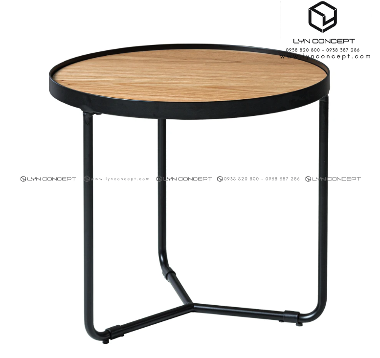 Bàn Trà Sofa Tròn Mặt Gỗ Chân Sắt Kiểu Sơn Đen