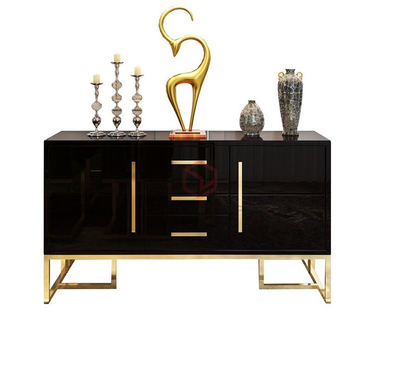Tủ Console 2 Cánh Mở 3 Hộc Kéo Màu Trắng Hoặc Đen Chân Inox Xi Mạ Màu Vàng Hiện Đại Cao Cấp - BTT53