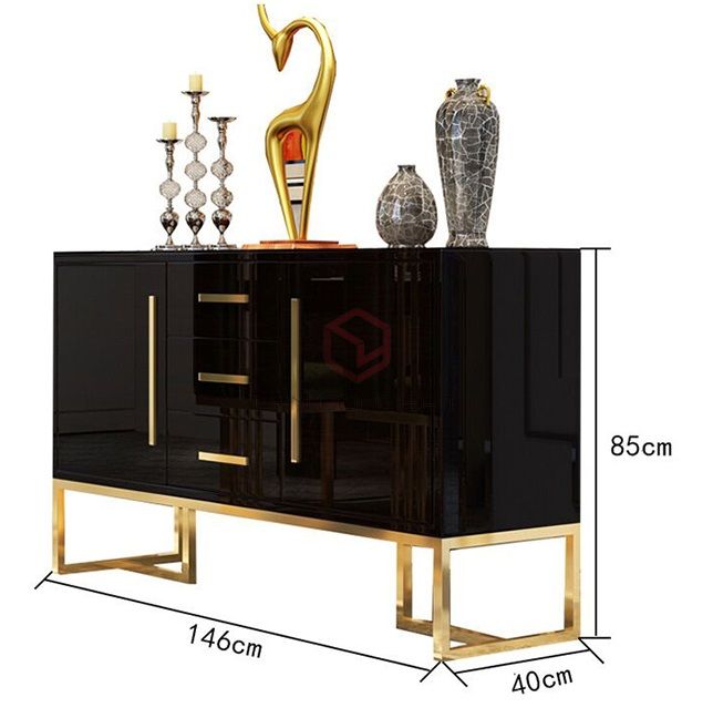 Tủ Console 2 Cánh Mở 3 Hộc Kéo Màu Trắng Hoặc Đen Chân Inox Xi Mạ Màu Vàng Hiện Đại Cao Cấp - BTT53