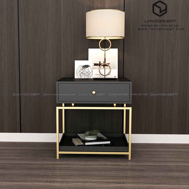 Tab Đầu Giường Màu Đen Chân Sắt Sơn Vàng - TĐG33.2