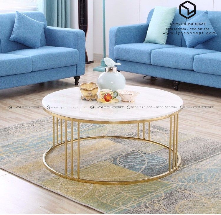 Bàn Trà Bàn Sofa Tròn Mặt Đá Chân Inox Mạ Vàng Hiện Đại - BT03