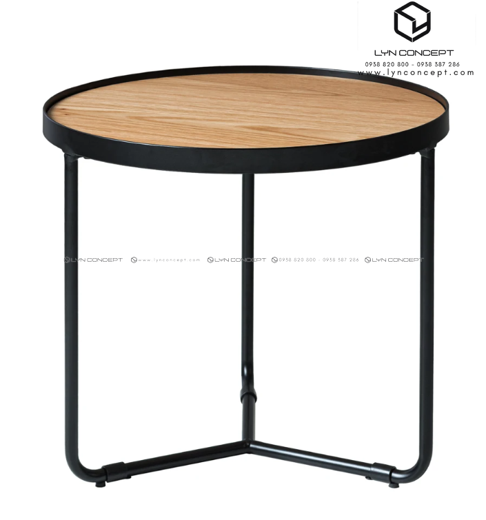 Bàn Trà Sofa Tròn Mặt Gỗ Chân Sắt Kiểu Sơn Đen