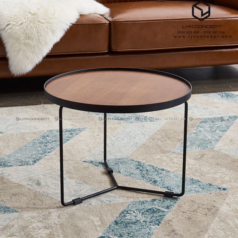 Bàn Trà Sofa Tròn Mặt Gỗ Chân Sắt Kiểu Sơn Đen