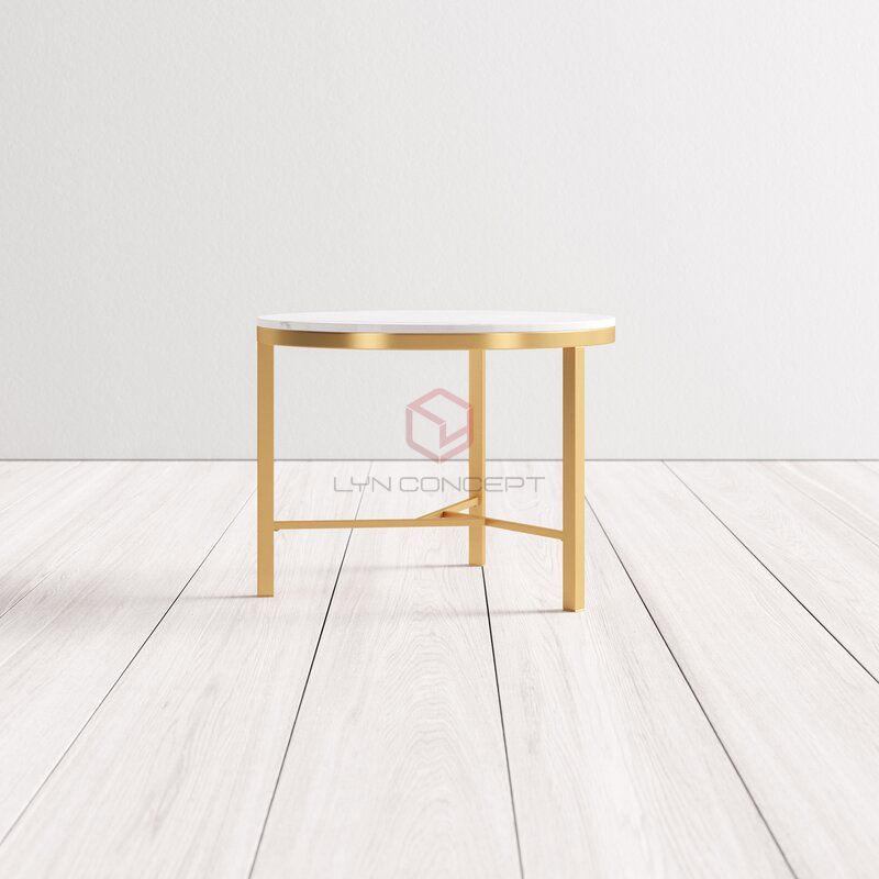 Bàn Trà Tròn Mặt Đá Chân Inox Xi Mạ Pvd Màu Vàng Cao Cấp - BT29