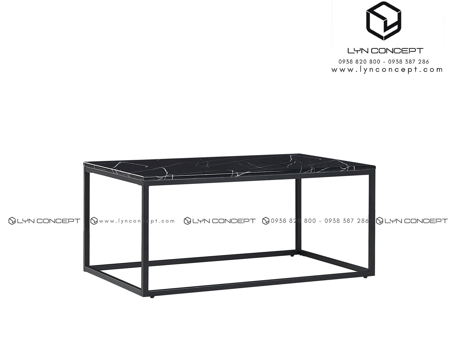 Bàn Trà Chữ Nhật Mặt Đá Đen Chân Sắt Sơn Đen