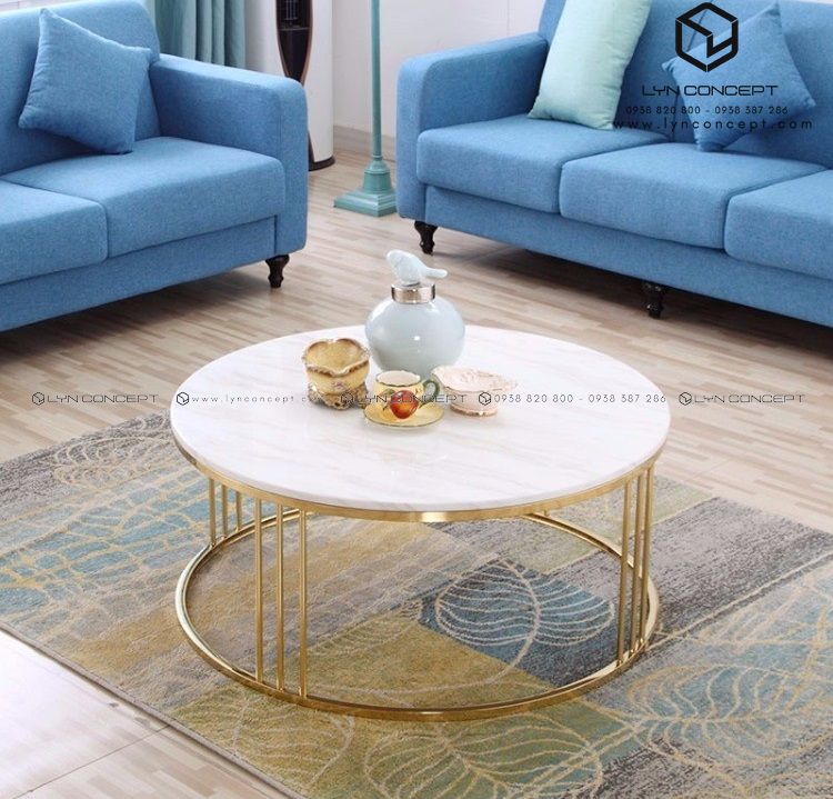 Bàn Trà Bàn Sofa Tròn Mặt Đá Chân Inox Mạ Vàng Hiện Đại - BT03