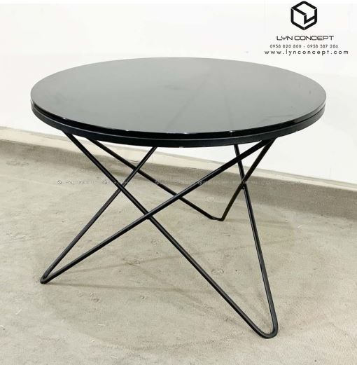 Bàn Trà Tròn Mặt Kính Đen Chân Sắt Kiểu Ngôi Sao Sơn Đen - BT12X2