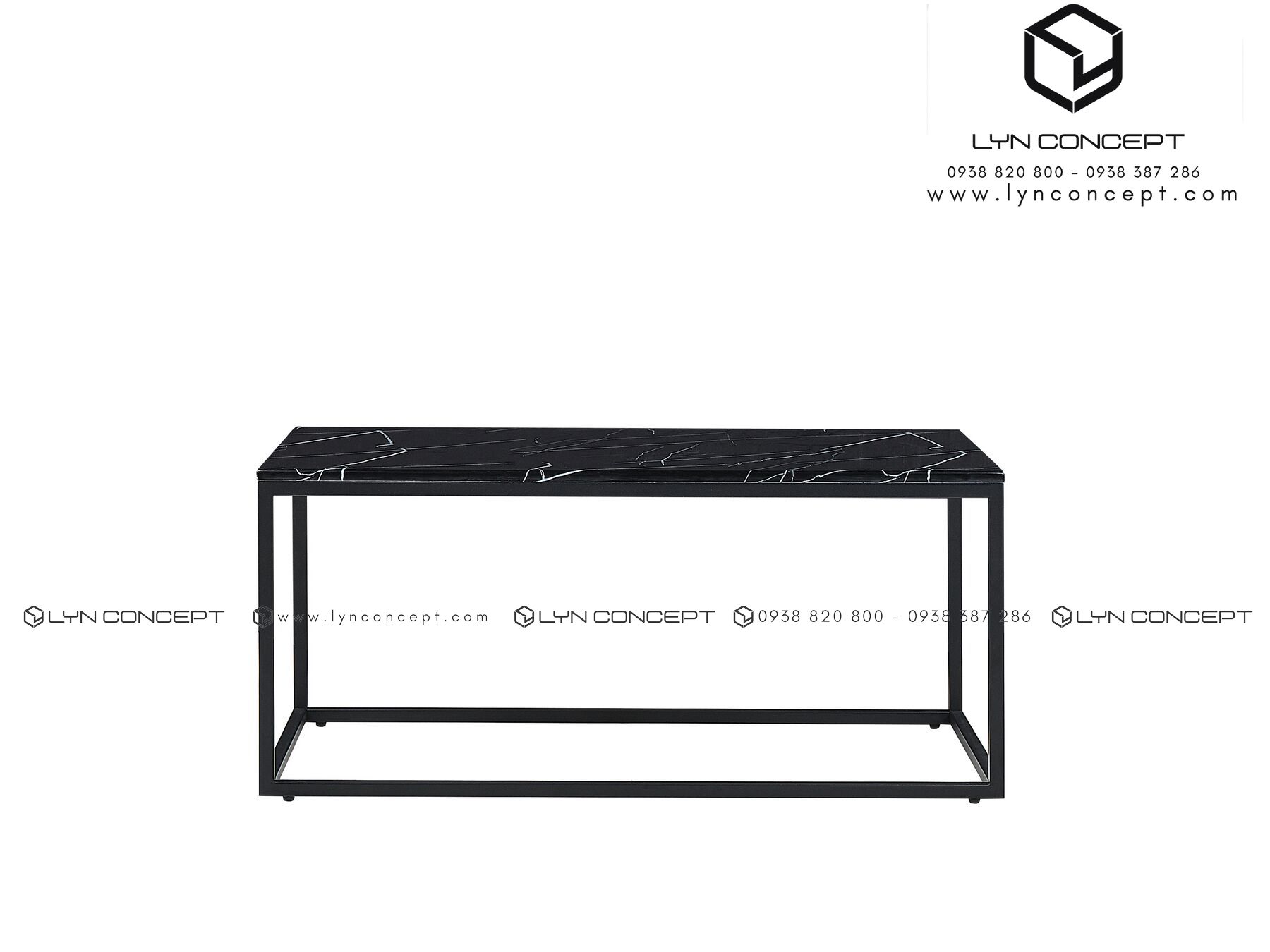 Bàn Trà Chữ Nhật Mặt Đá Đen Chân Sắt Sơn Đen