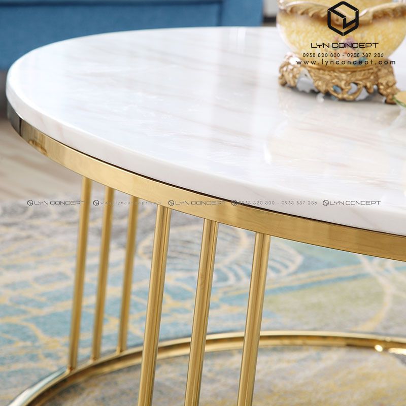 Bàn Trà Bàn Sofa Tròn Mặt Đá Chân Inox Mạ Vàng Hiện Đại - BT03
