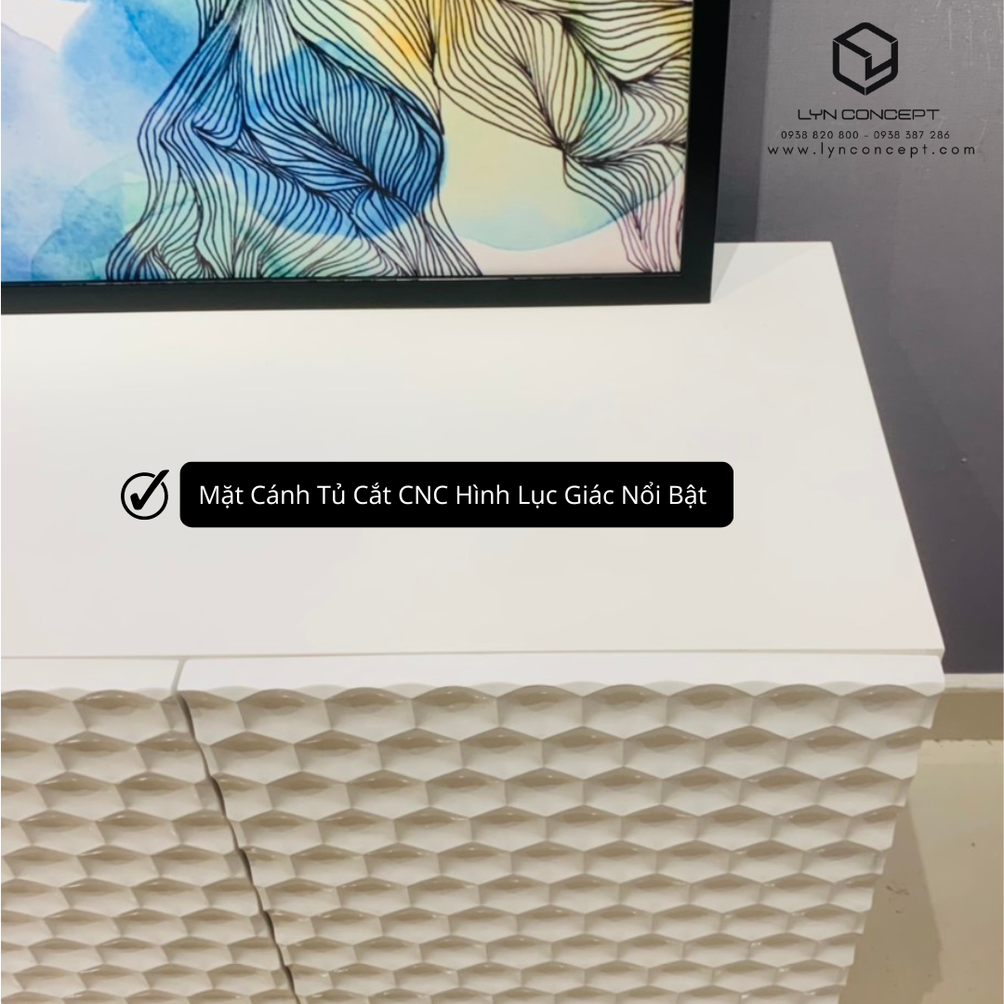 Tủ Console 4 Cánh Mở Chân Inox Mạ Màu Vàng Cao Cấp