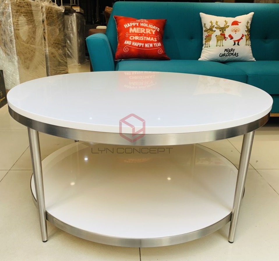 Bàn Trà Tròn Mặt Đá Chân Inox Mạ Pvd Màu Bạc Cao Cấp - BT02C