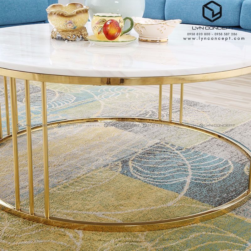 Bàn Trà Bàn Sofa Tròn Mặt Đá Chân Inox Mạ Vàng Hiện Đại - BT03