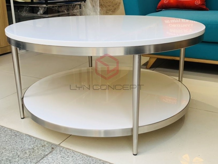 Bàn Trà Tròn Mặt Đá Chân Inox Mạ Pvd Màu Bạc Cao Cấp - BT02C