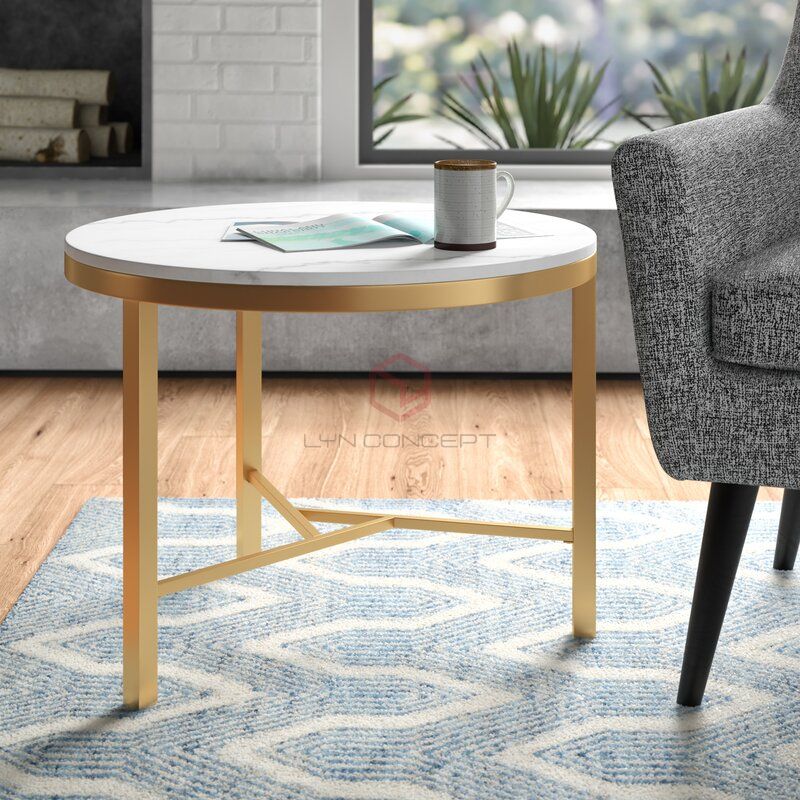 Bàn Trà Tròn Mặt Đá Chân Inox Xi Mạ Pvd Màu Vàng Cao Cấp - BT29