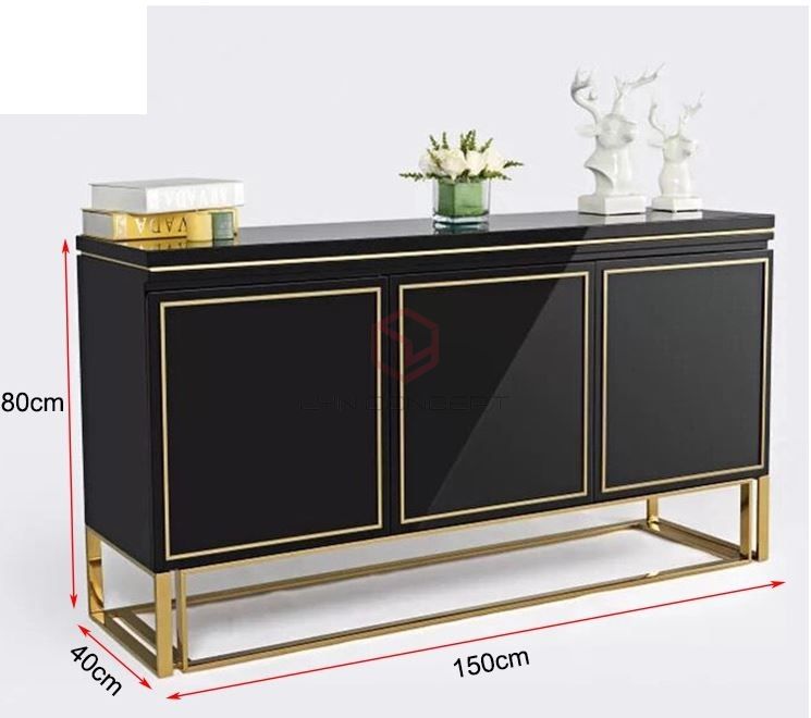 Tủ Console Gỗ Đen Chân Inox Mạ PVD Vàng Hiện Đại Cao Cấp - BTT55
