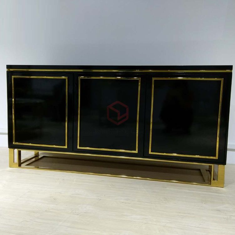 Tủ Console Gỗ Đen Chân Inox Mạ PVD Vàng Hiện Đại Cao Cấp - BTT55