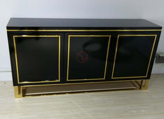 Tủ Console Gỗ Đen Chân Inox Mạ PVD Vàng Hiện Đại Cao Cấp - BTT55