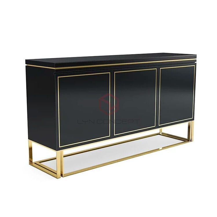 Tủ Console Gỗ Đen Chân Inox Mạ PVD Vàng Hiện Đại Cao Cấp - BTT55