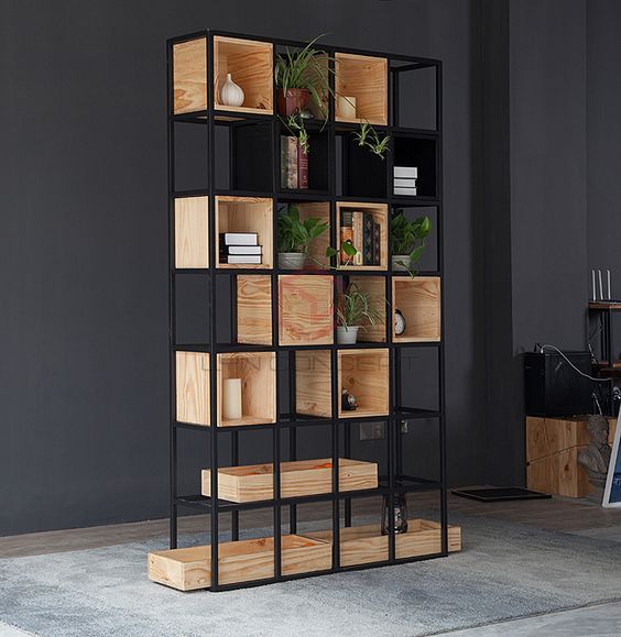 Kệ Trang Trí Khung Sắt Hộp Gỗ - KTT14