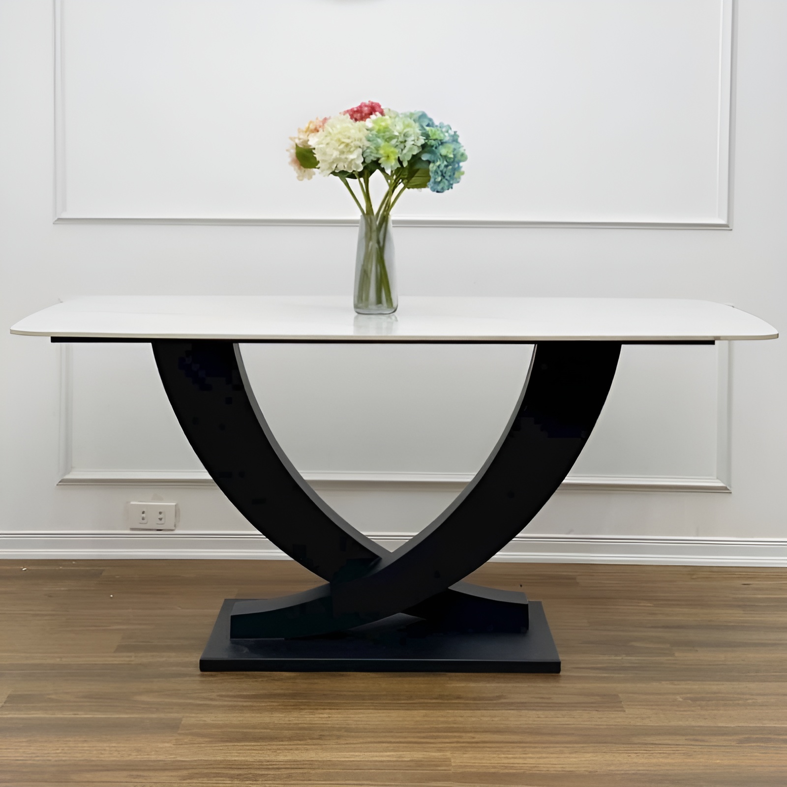 Bàn Ăn Mặt Đá Trắng Chân Sắt Chữ U - BATU