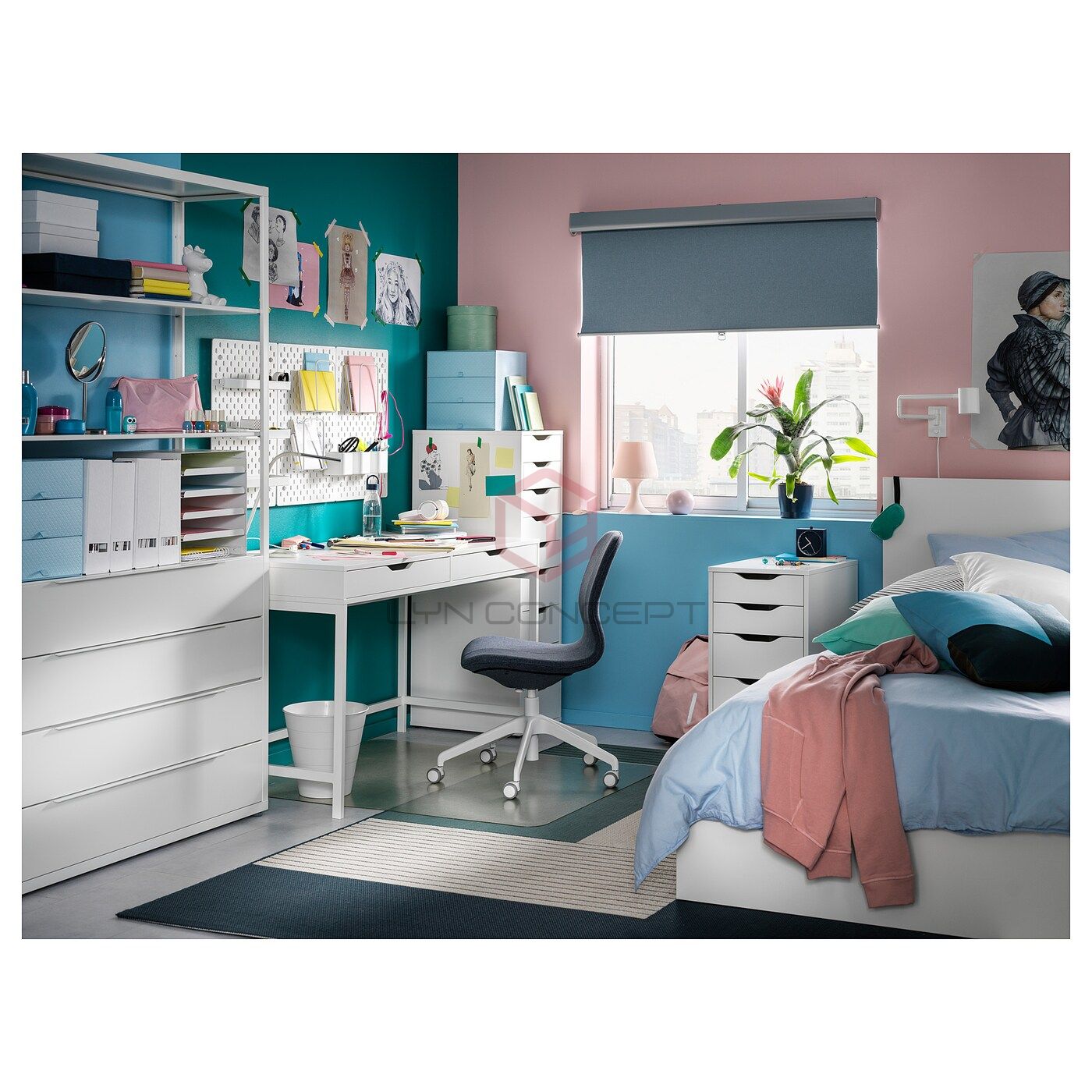 Bàn Làm Việc Mặt Gỗ Trắng, Chân Sắt Tối Giản