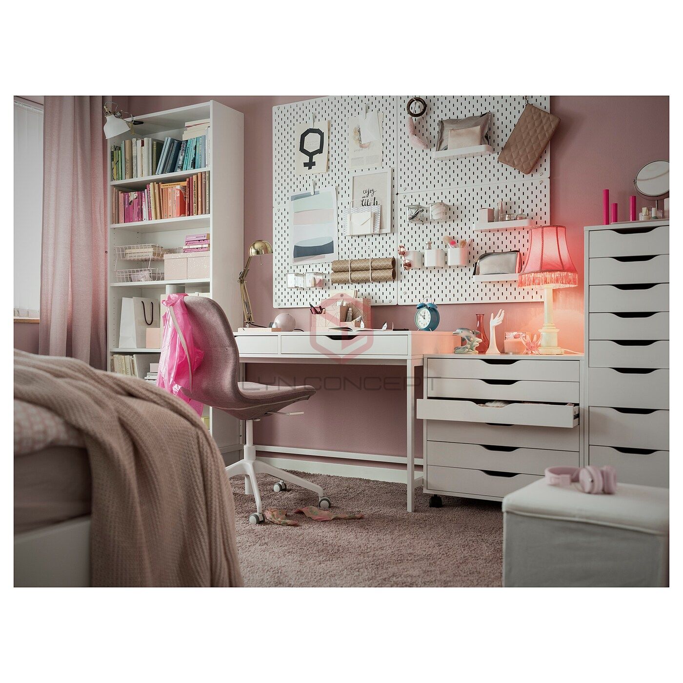 Bàn Làm Việc Mặt Gỗ Trắng, Chân Sắt Tối Giản