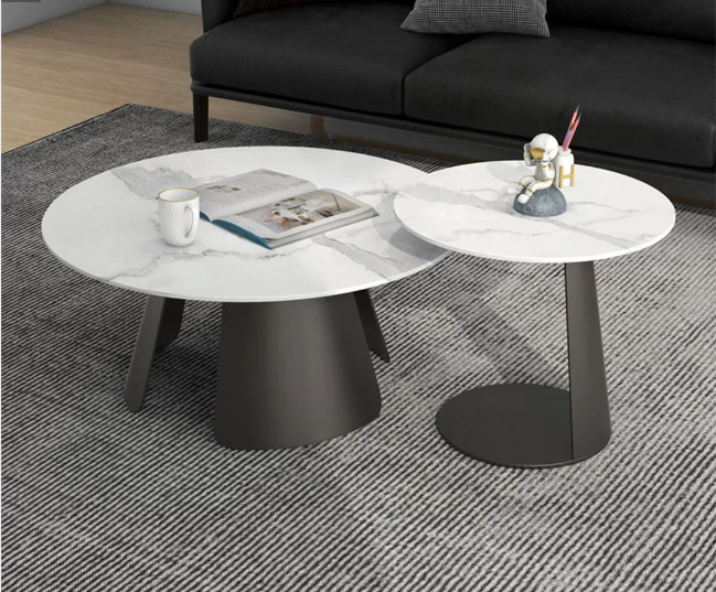 Bàn Sofa Tròn Đôi Mặt Ceramic Chân Sắt Sơn Đen Marisa - BT325.2