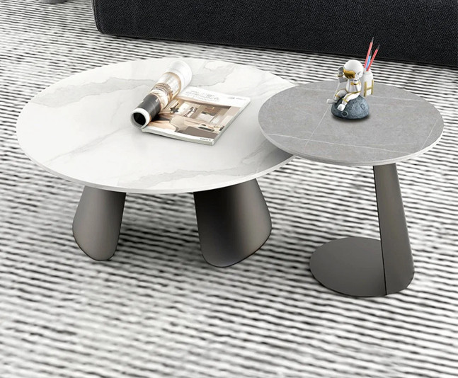 Bàn Sofa Tròn Đôi Mặt Ceramic Chân Sắt Sơn Đen Marisa - BT325.3