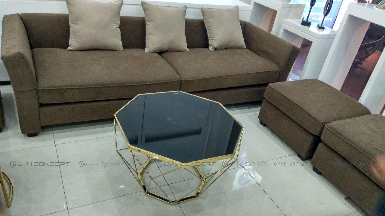 Bàn Trà Kim Cương Mặt Kính Đen Chân Inox Xi Mạ Vàng Cao Cấp - BT11B