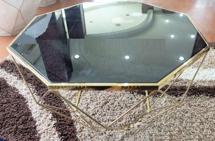 Bàn Trà Kim Cương Mặt Kính Đen Chân Inox Xi Mạ Vàng Cao Cấp - BT11B