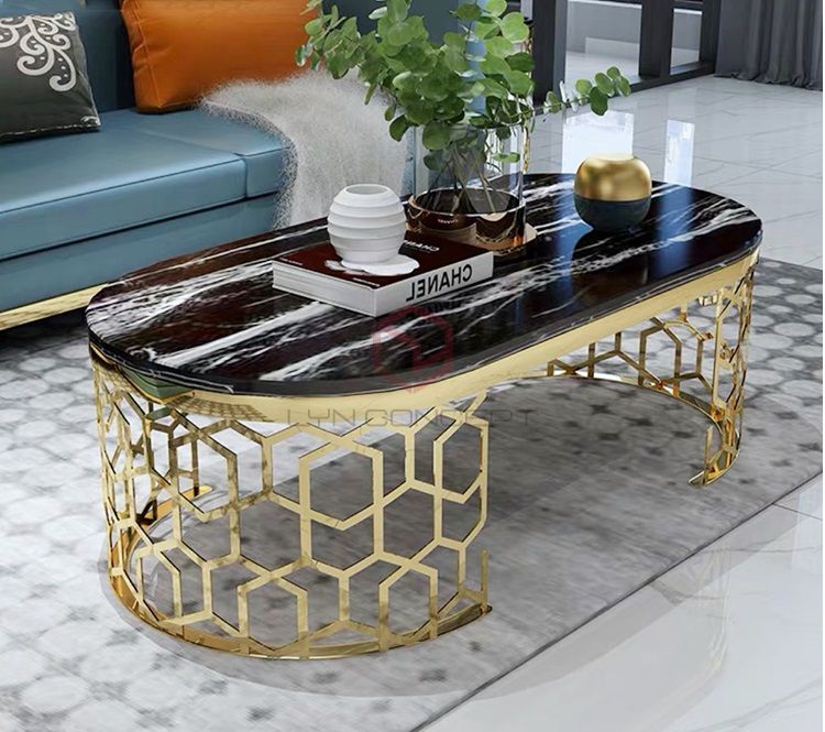 Bàn Trà Sofa Manfred Mặt Đá Đen Chân Cnc Inox Mạ Pvd - BT20B