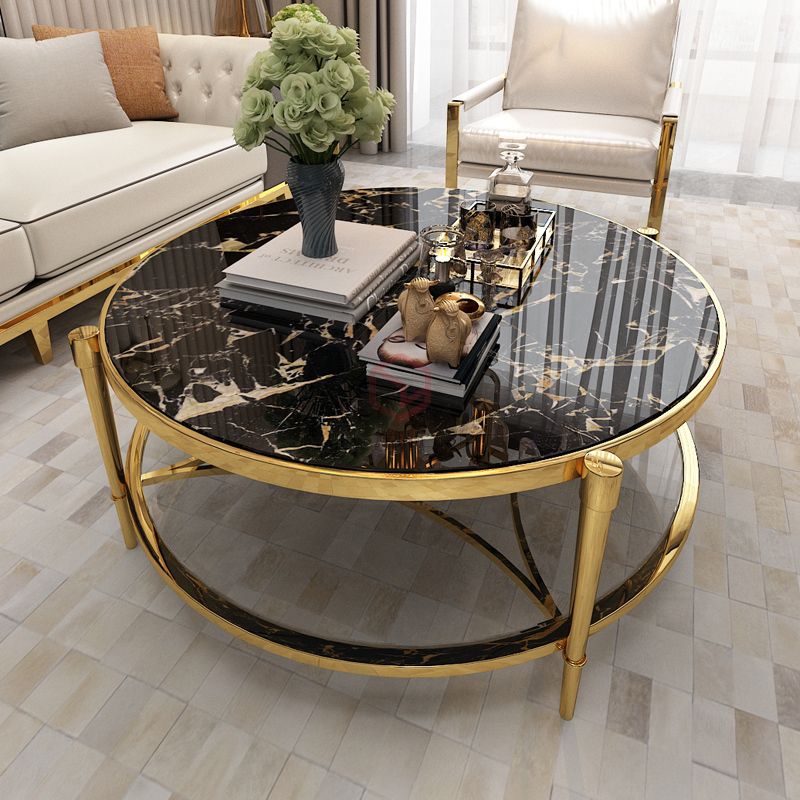 Bàn Trà Sofa Mặt Đá Đen Chân Inox Mạ Pvd Vàng Cao Cấp - BT25A