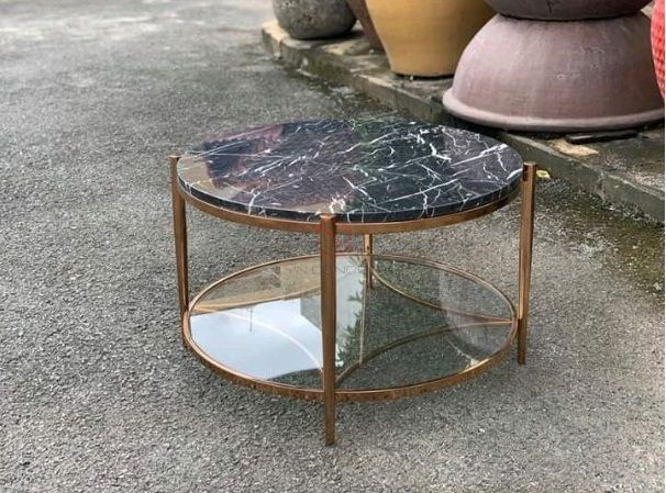 Bàn Trà Sofa Mặt Đá Đen Chân Inox Mạ Pvd Vàng Cao Cấp - BT25A