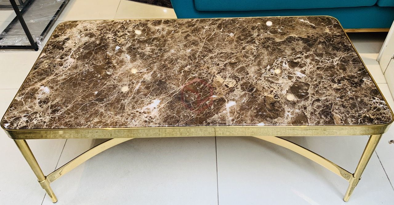 Bàn Trà Sofa Chữ Nhật Mặt Đá Đen Chân Inox Mạ Pvd Vàng Cao Cấp - BT260