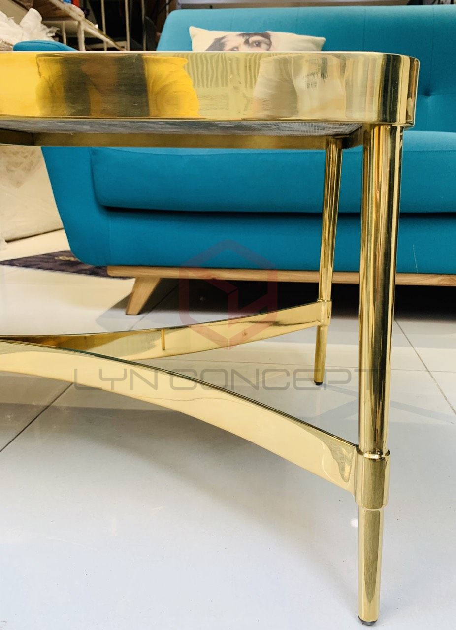 Bàn Trà Sofa Chữ Nhật Mặt Đá Đen Chân Inox Mạ Pvd Vàng Cao Cấp - BT260
