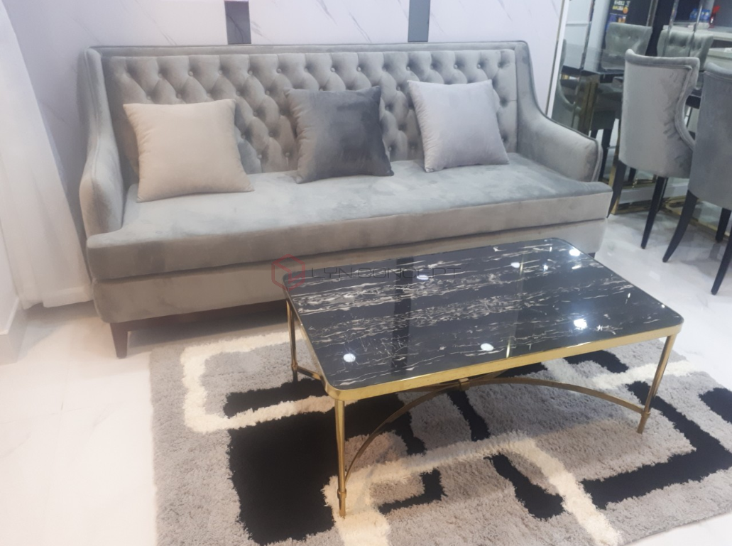 Bàn Trà Sofa Chữ Nhật Mặt Đá Đen Chân Inox Mạ Pvd Vàng Cao Cấp - BT260