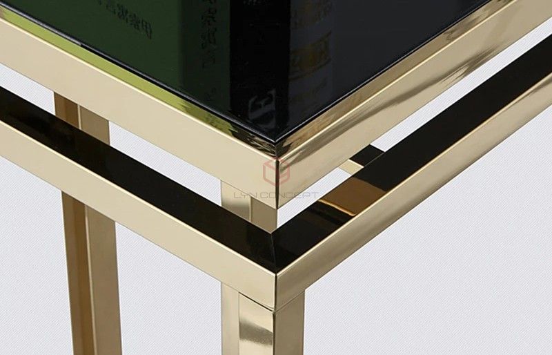 Bàn Trà Sofa Hình Vuông Mặt Kính Đen Chân Inox Mạ Pvd Màu Vàng Cao Cấp - BT35A