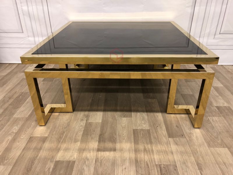 Bàn Trà Sofa Hình Vuông Mặt Kính Đen Chân Inox Mạ Pvd Màu Vàng Cao Cấp - BT35A