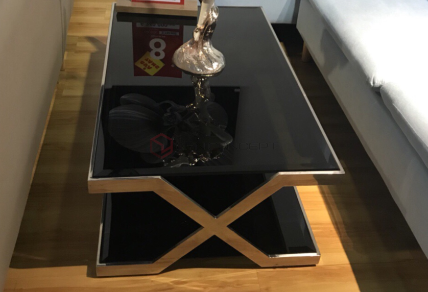 Bàn Trà Sofa Chữ Nhật Mặt Kính Đen Chân Inox Mạ Pvd Màu Vàng Cao Cấp - BT59