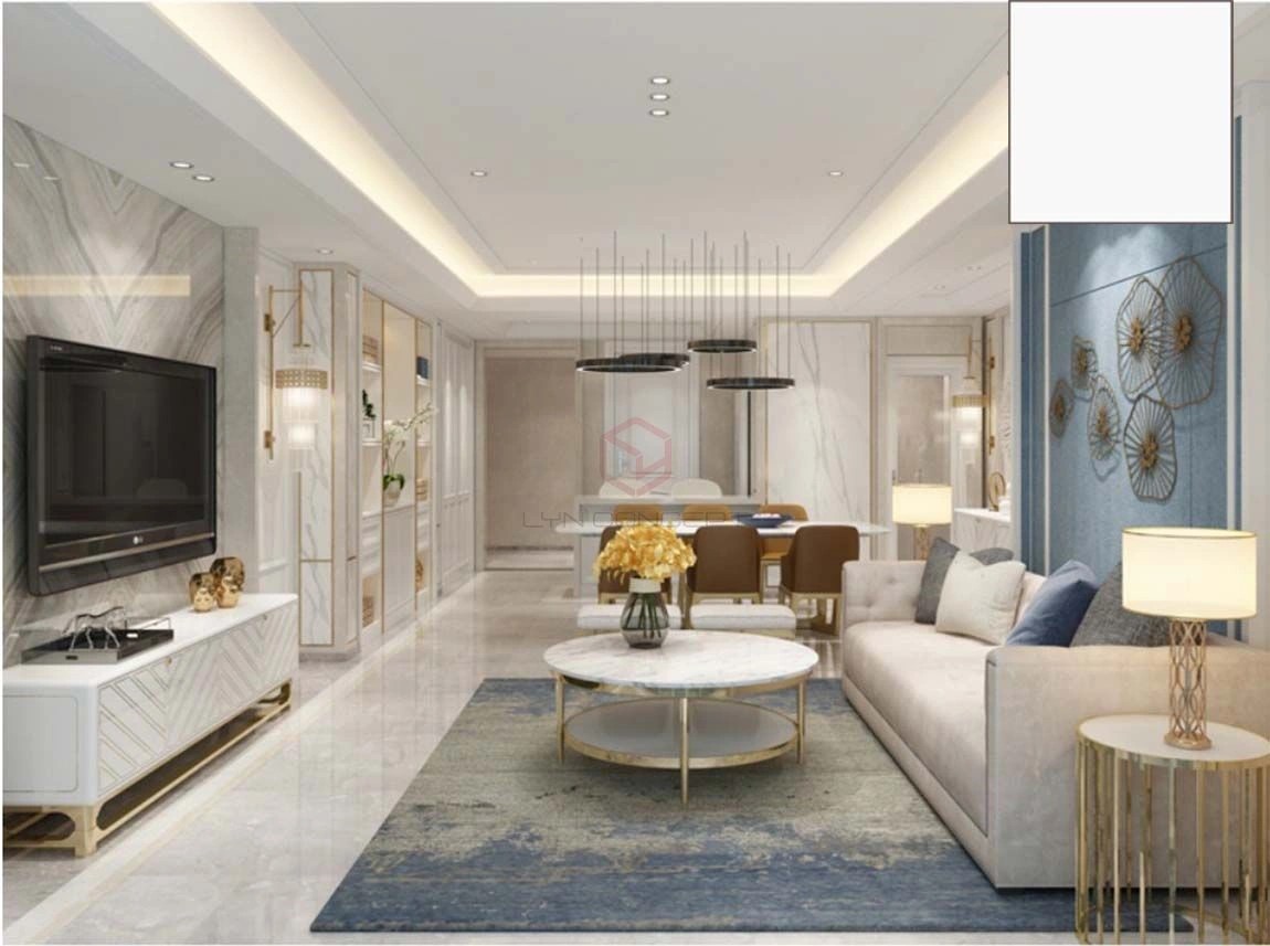 Bàn Trà Tròn Mặt Đá Trắng 2 Tầng Chân Inox Mạ Vàng Cao Cấp - BT02B