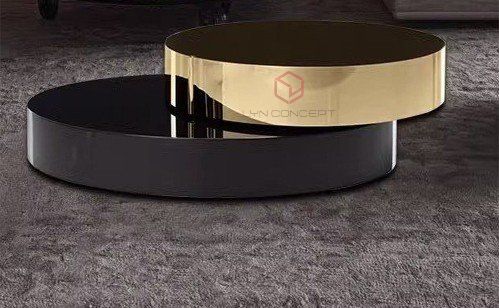 Bàn Trà Xoay Tròn 2 Tầng Inox Mạ Pvd Cao Cấp