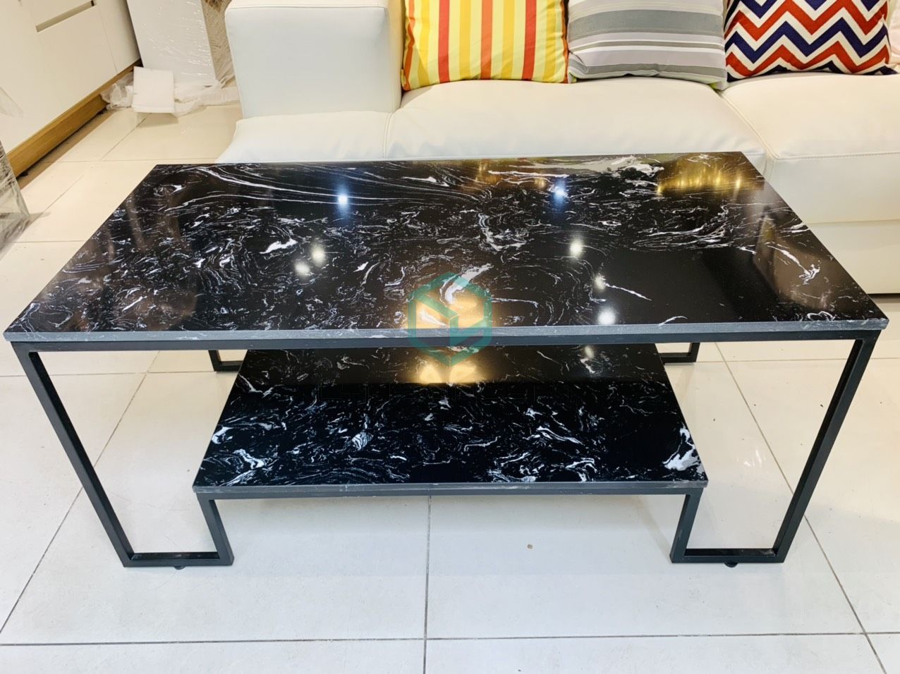 Bàn Trà Sofa Chữ Nhật 2 Tầng Đá Đen Chân Đen Hiện Đại - BT200.1